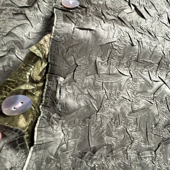 Vintage Women's Button-Up Textured Crinkle Olive Green Reversible Jacket Casual - Picture 5 of 7